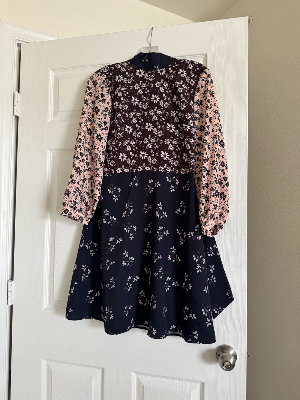 NWT 1901 ColorBlock Floral Mock Neck Mini Dress Modest Dress